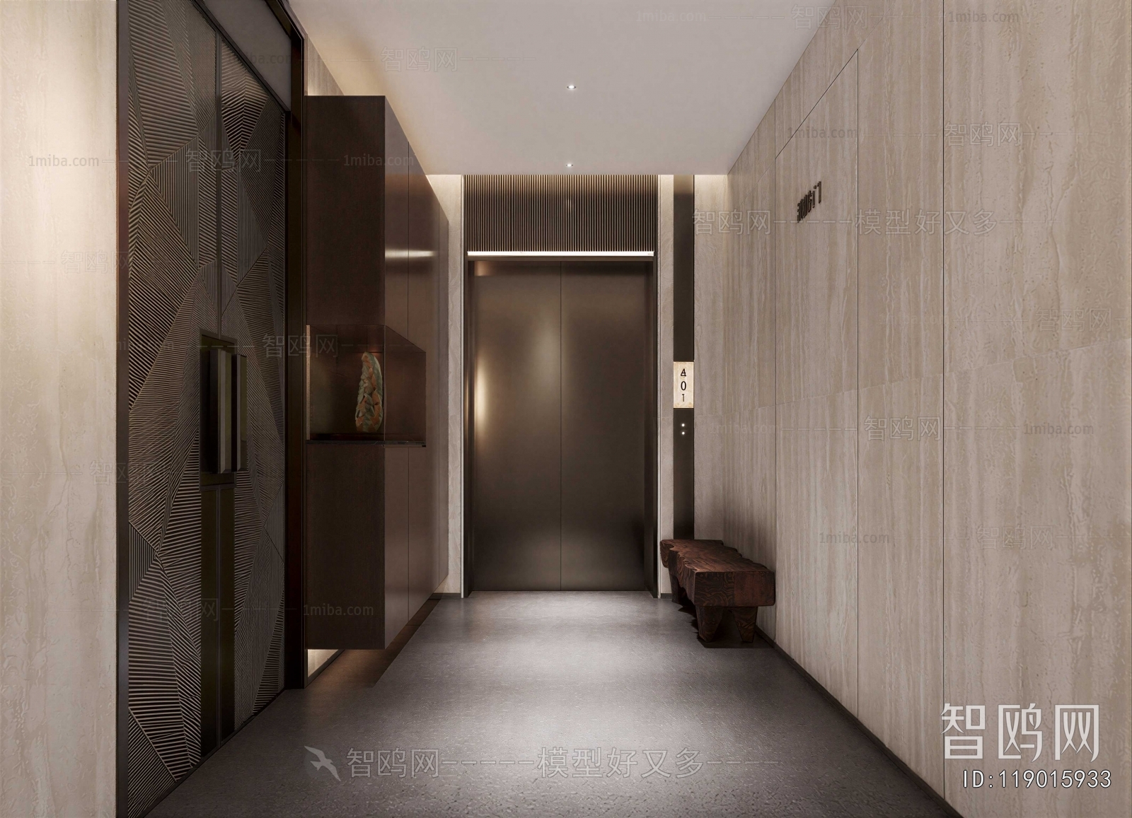 New Chinese Style Office Elevator Hall