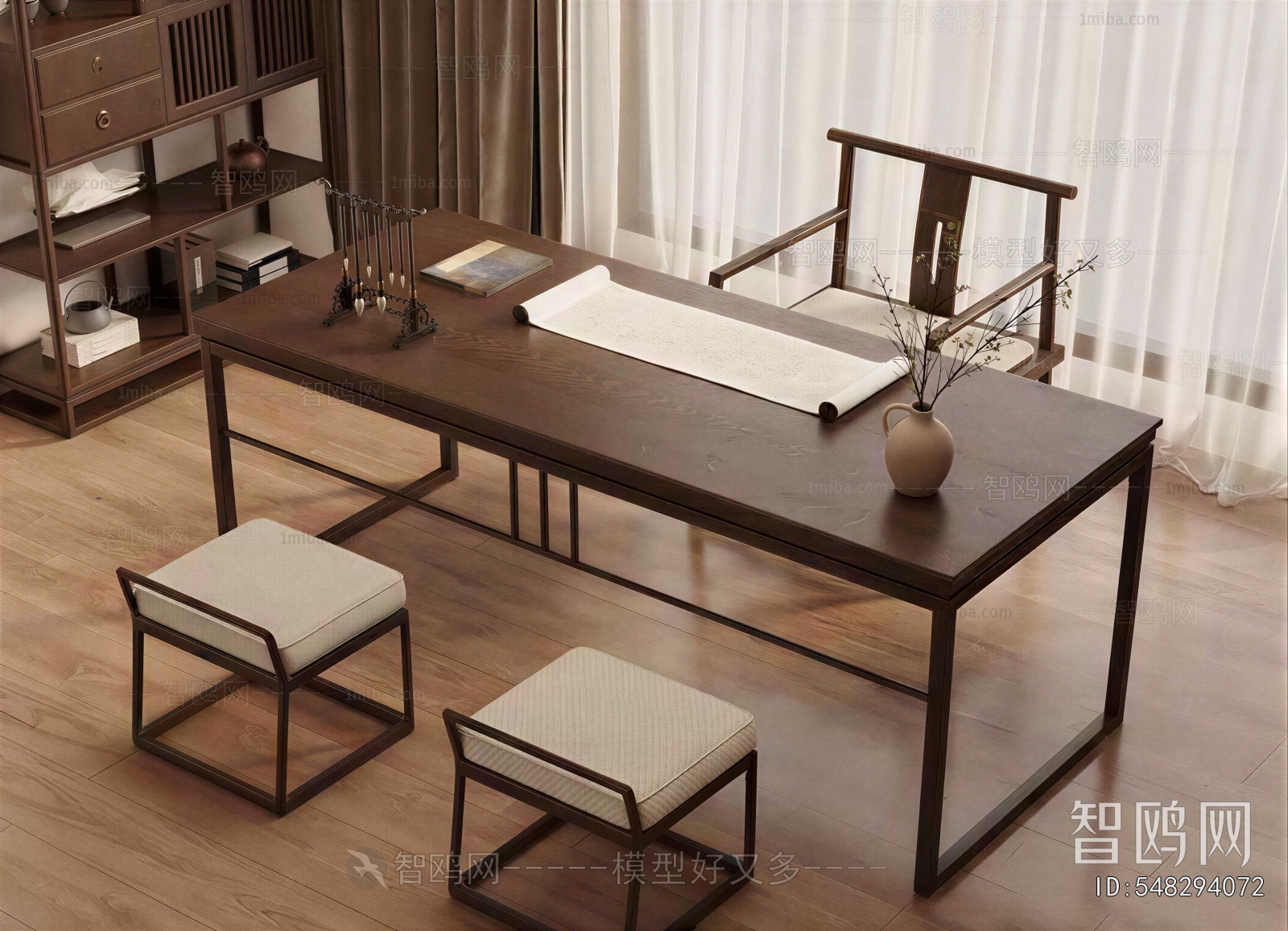 New Chinese Style Computer Desk And Chair