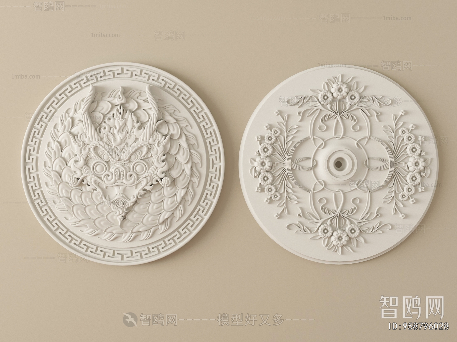 French Style Plaster Carved Top Plate