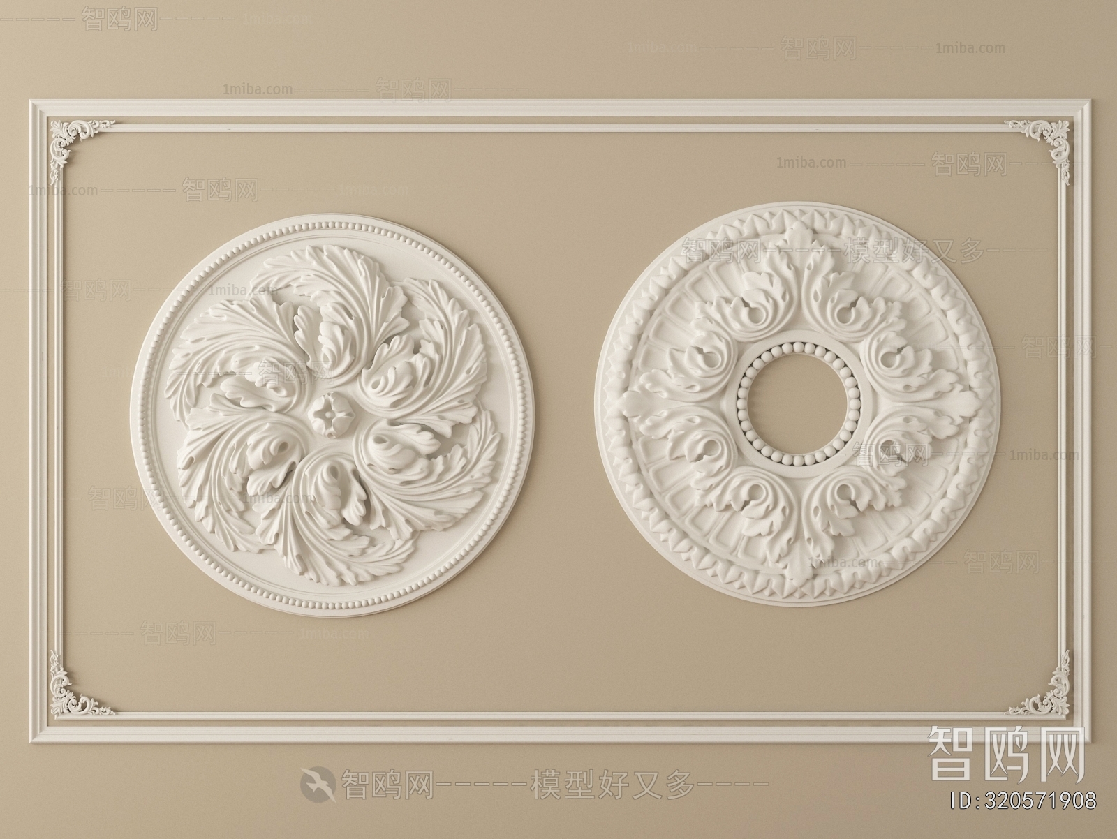 French Style Plaster Carved Top Plate
