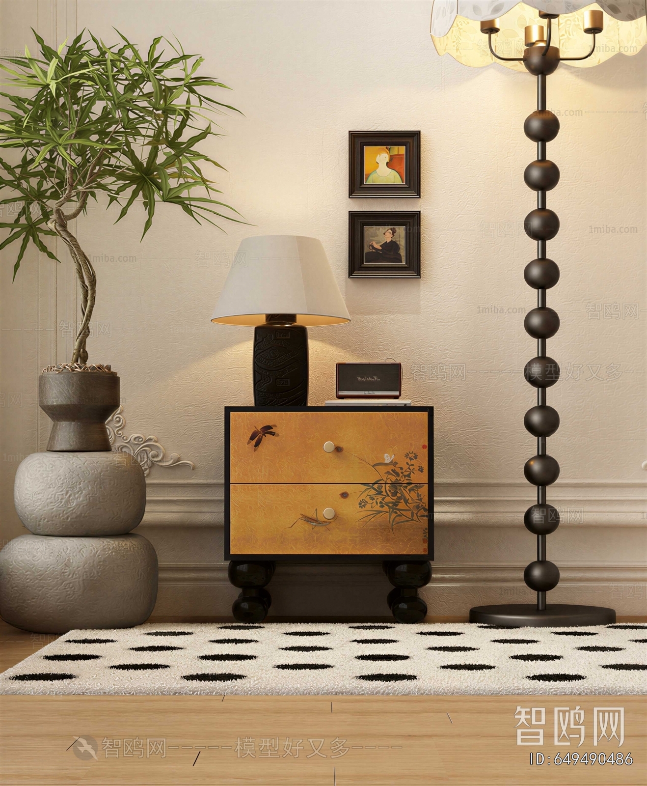 French Style Bedside Cupboard