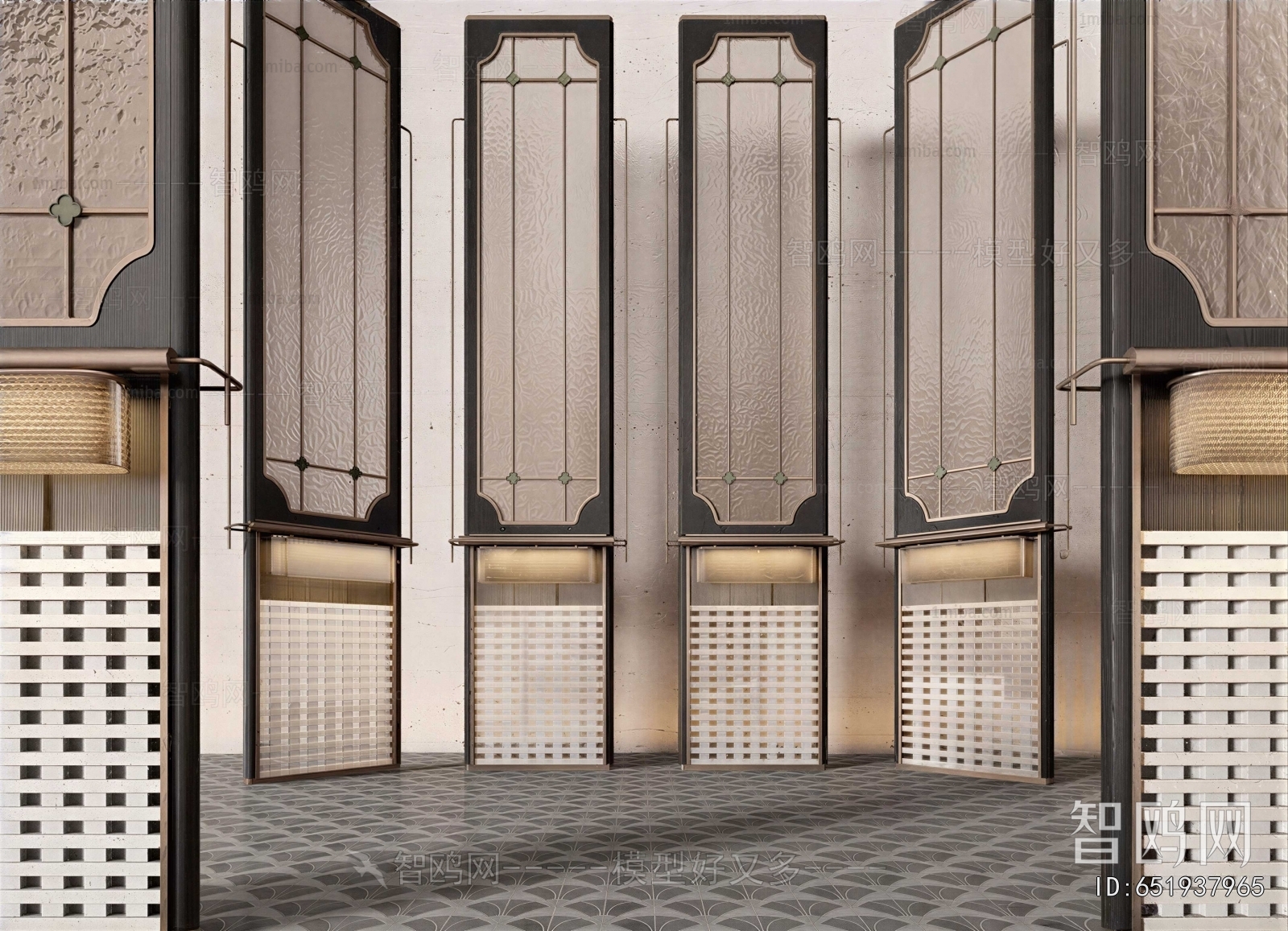 New Chinese Style Glass Screen Partition