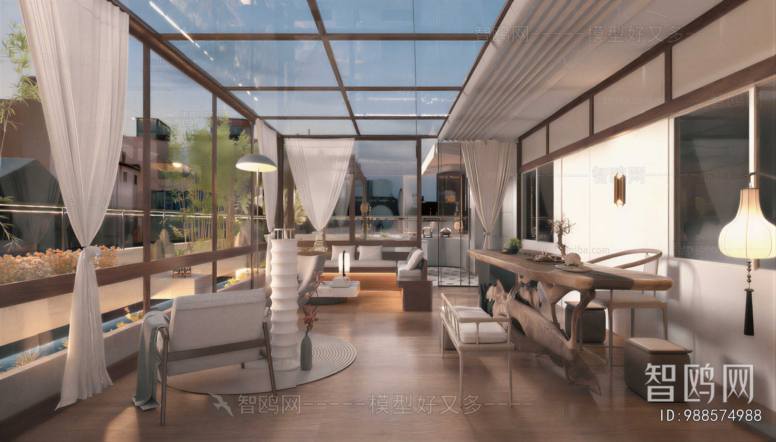 New Chinese Style Glass Sun Room