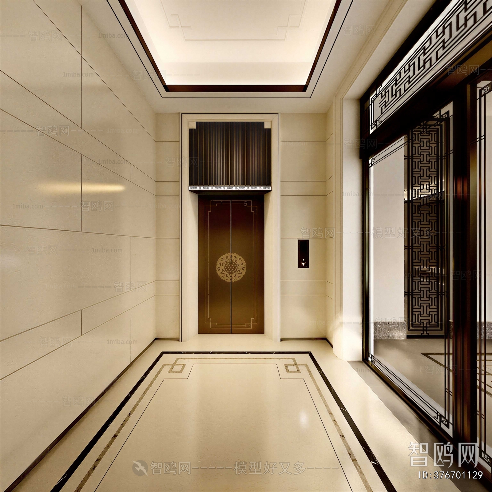 New Chinese Style Office Elevator Hall