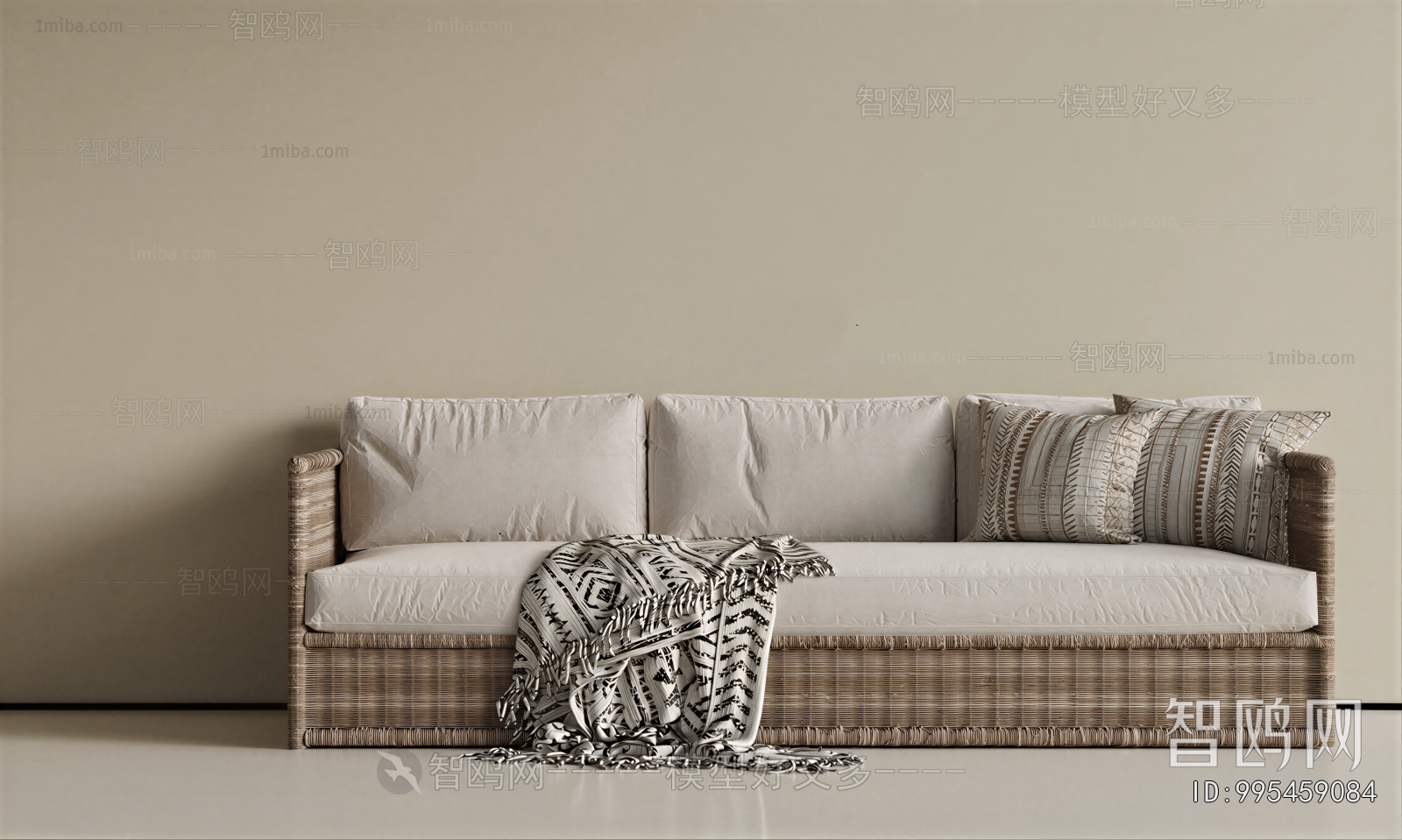 Wabi-sabi Style Three-seat Sofa