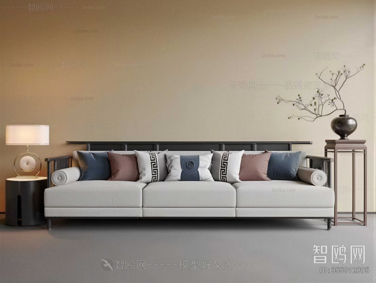 New Chinese Style Three-seat Sofa
