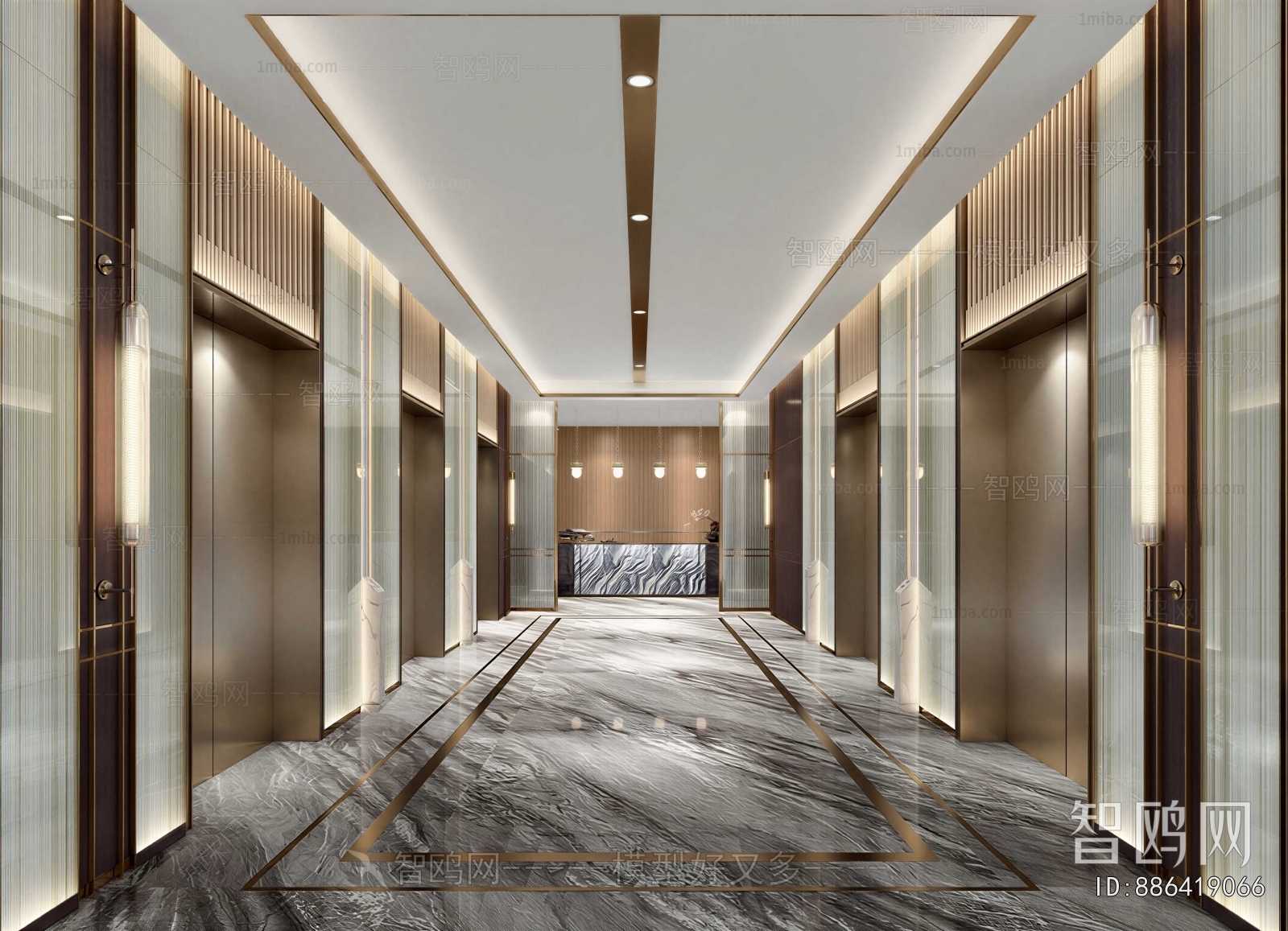 New Chinese Style Office Elevator Hall