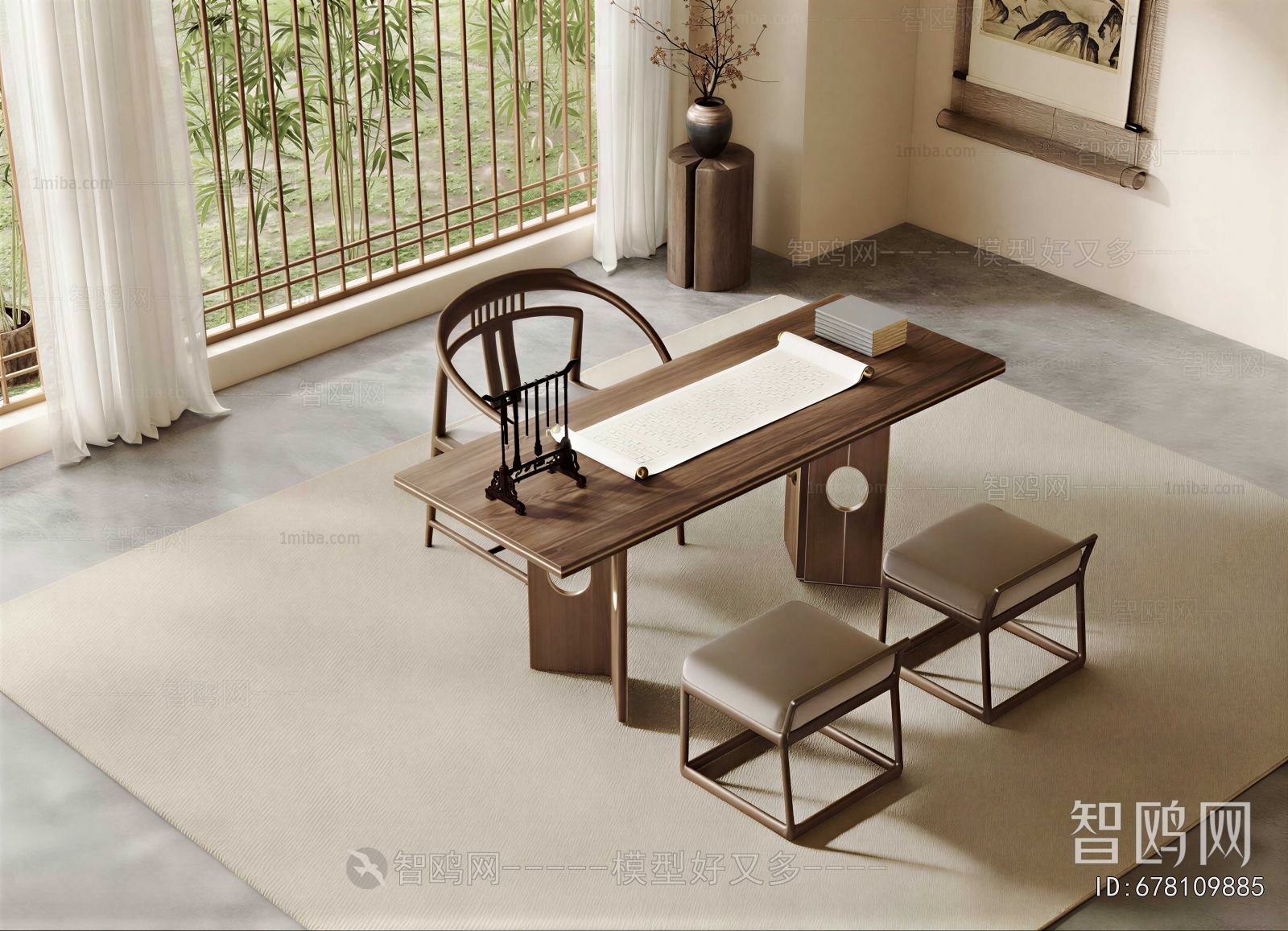 New Chinese Style Computer Desk And Chair