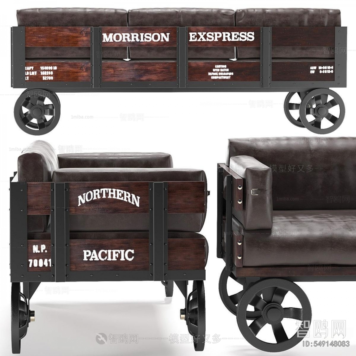 Industrial Style Three-seat Sofa