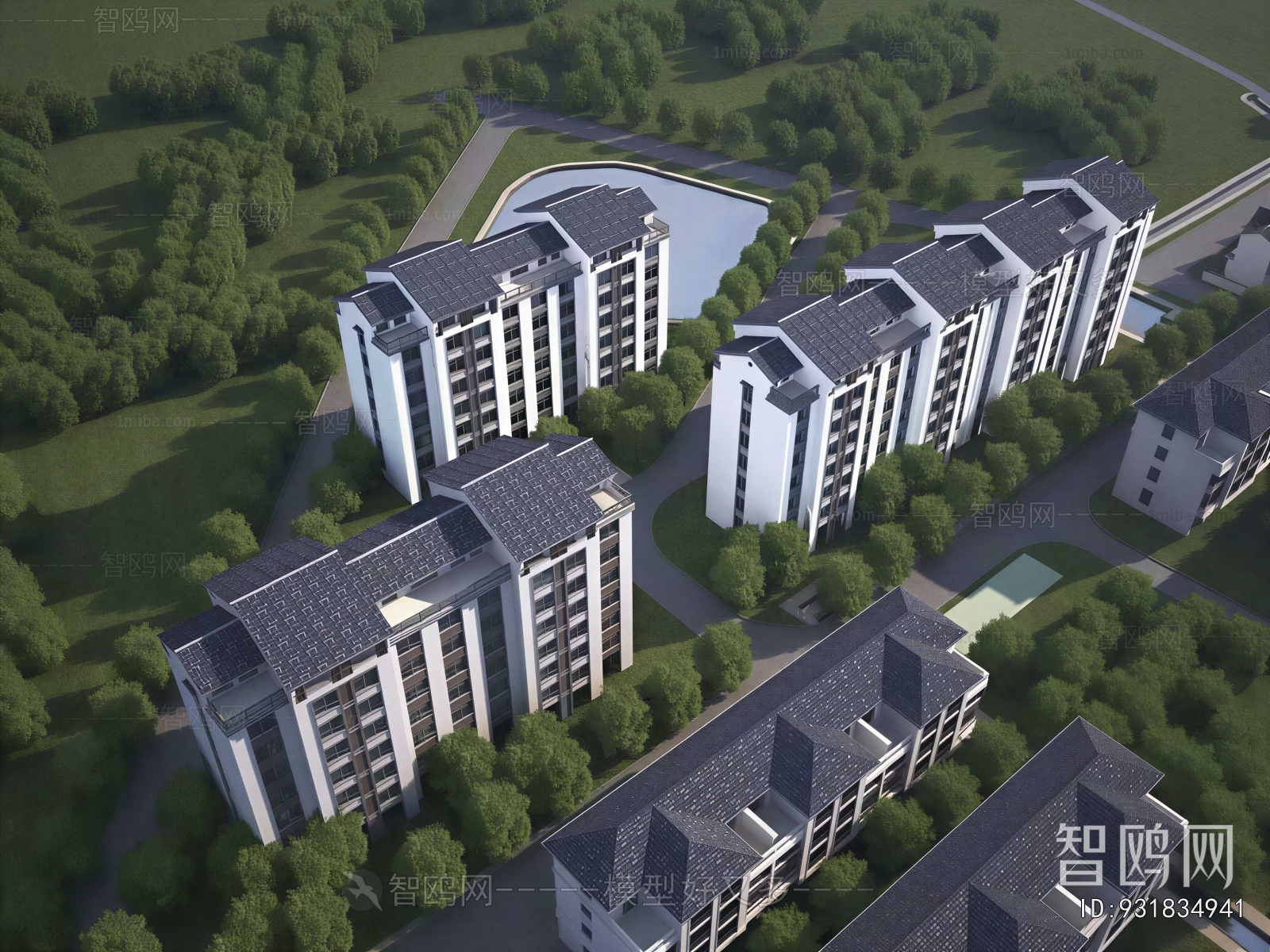 New Chinese Style Architectural Bird's-eye View Planning