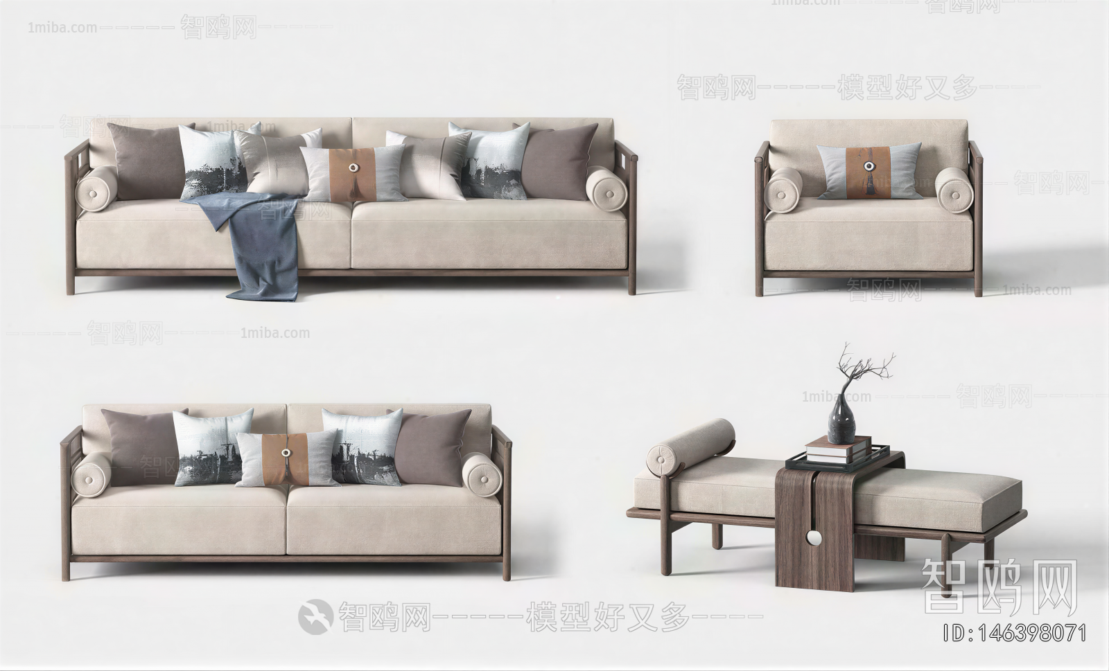 New Chinese Style Three-seat Sofa