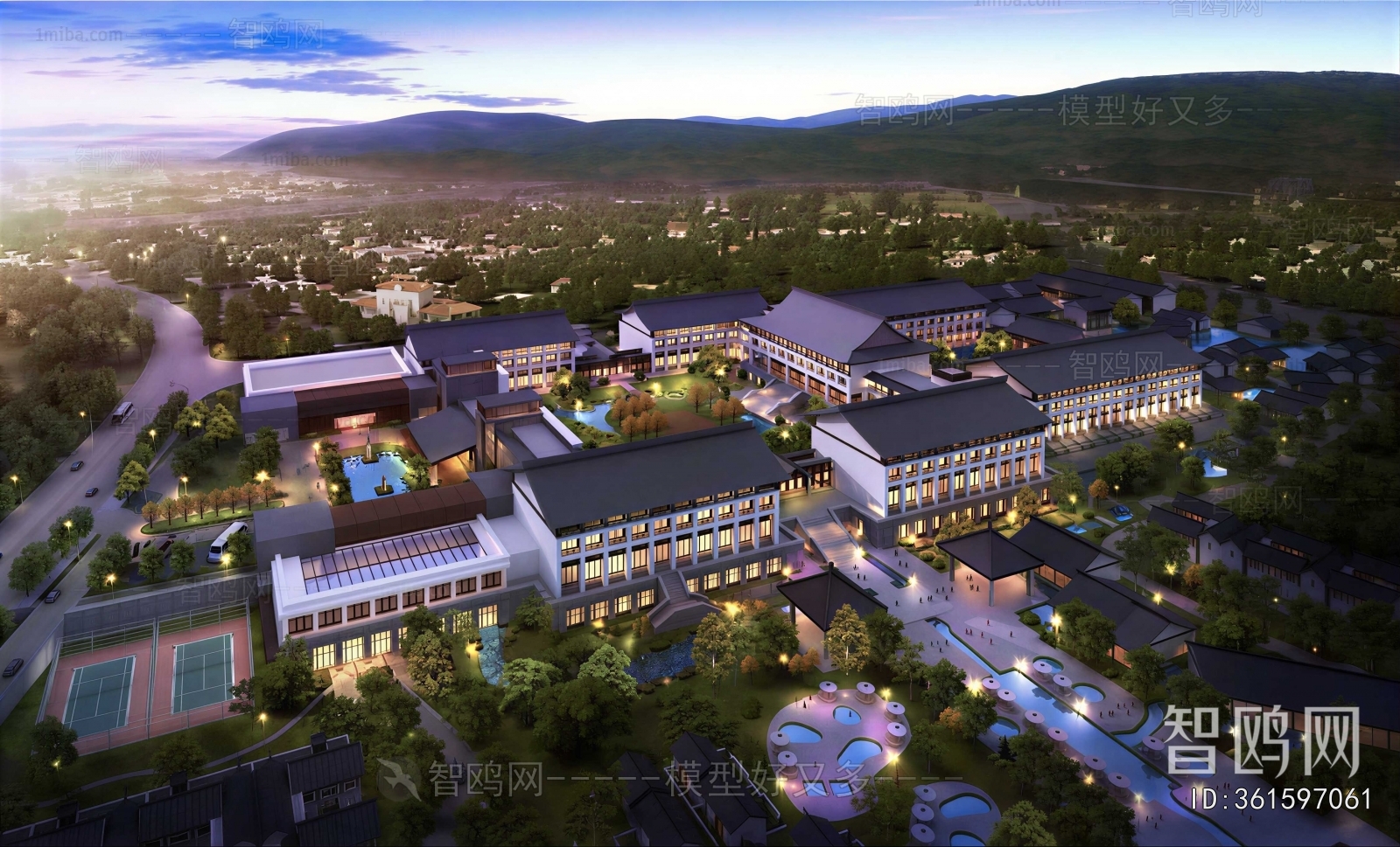 New Chinese Style Architectural Bird's-eye View Planning