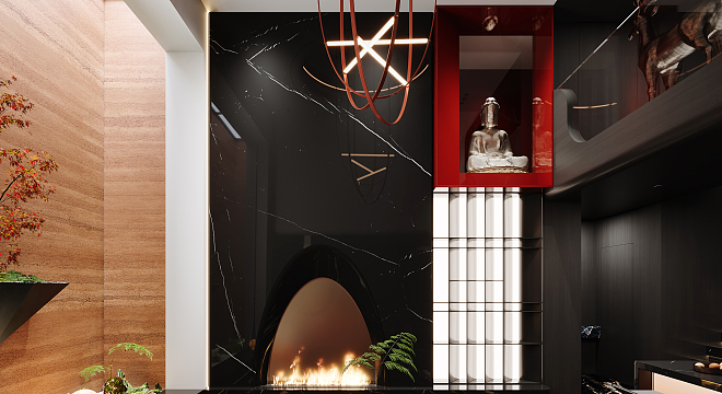 现代暗黑风别墅客厅-3131722