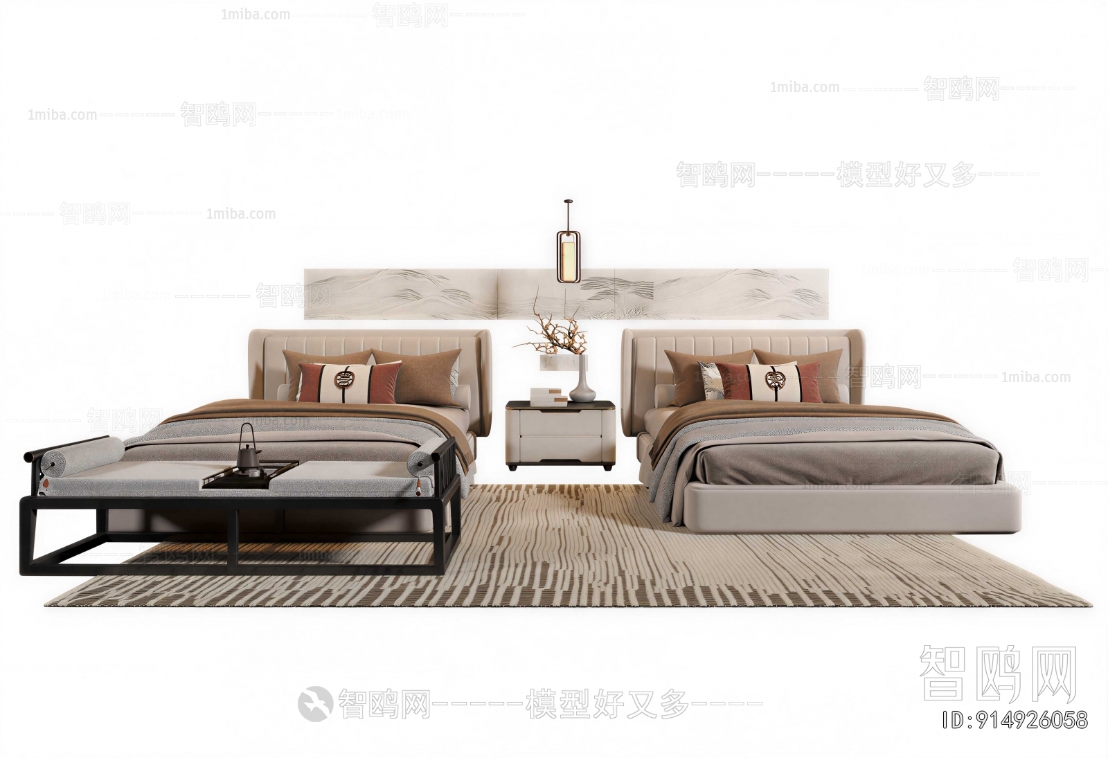 New Chinese Style Single Bed