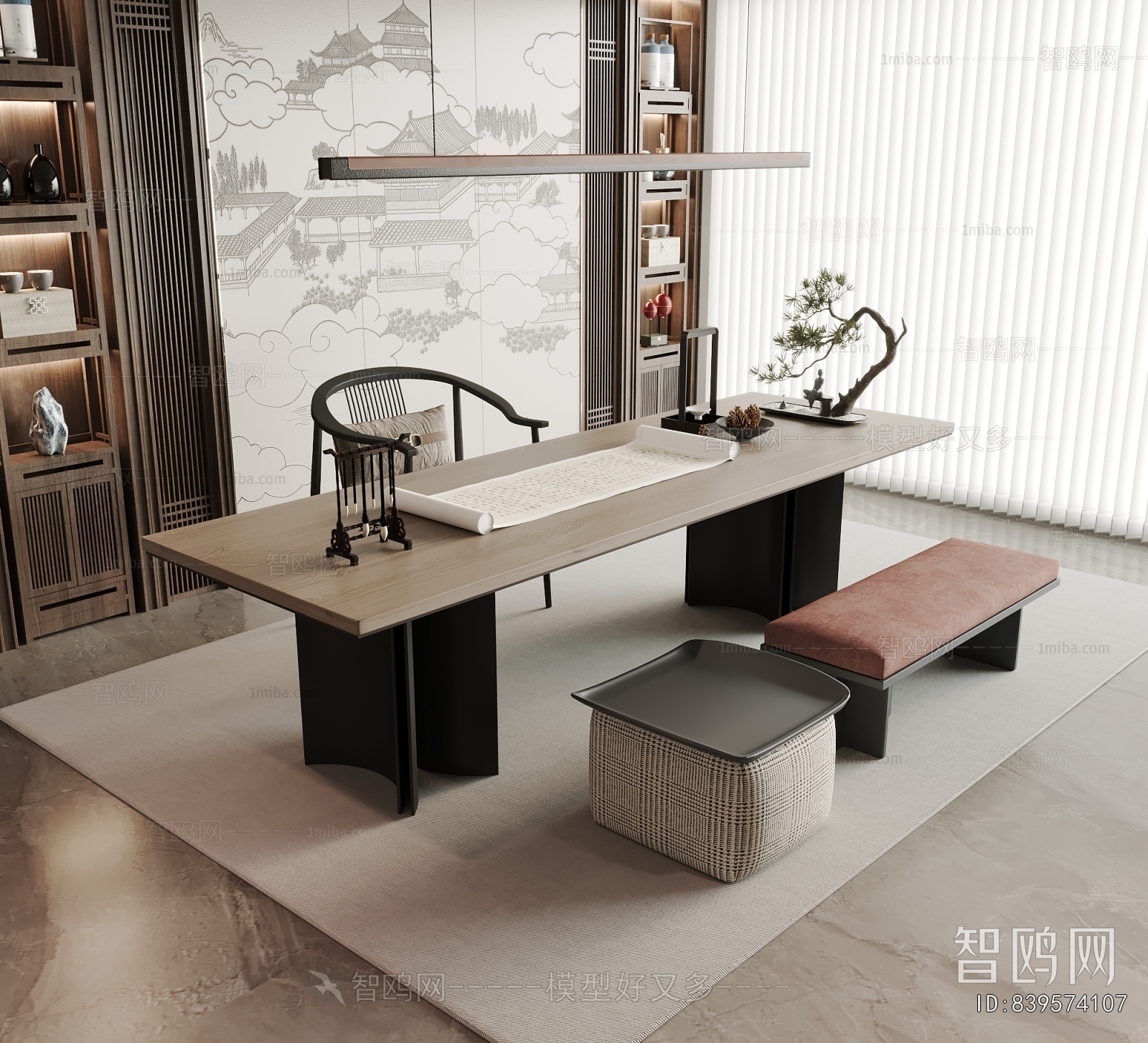 New Chinese Style Computer Desk And Chair