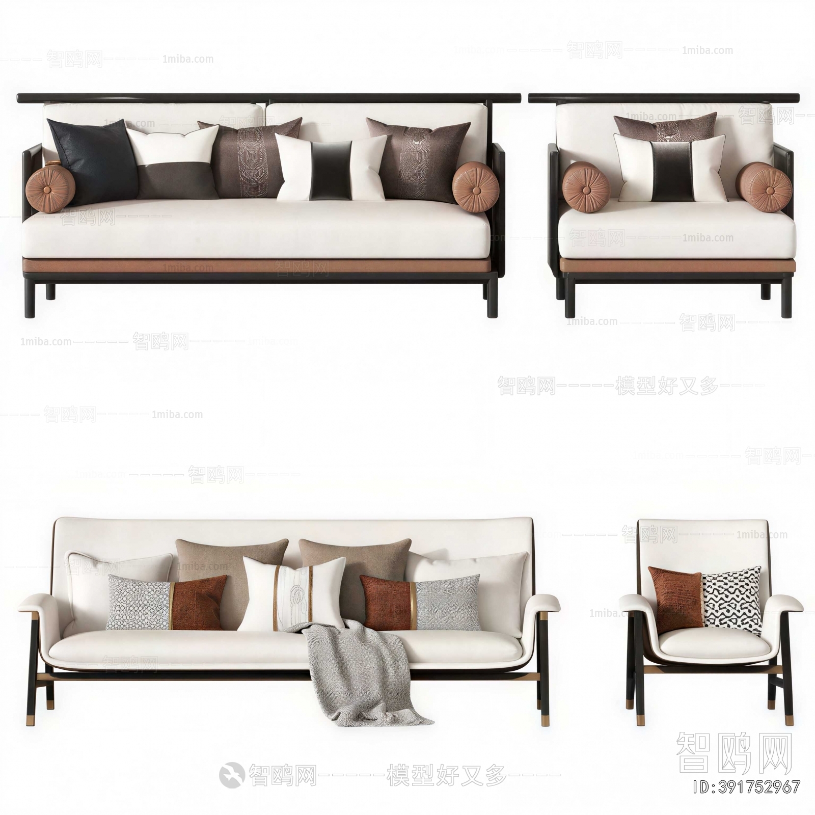 New Chinese Style Three-seat Sofa