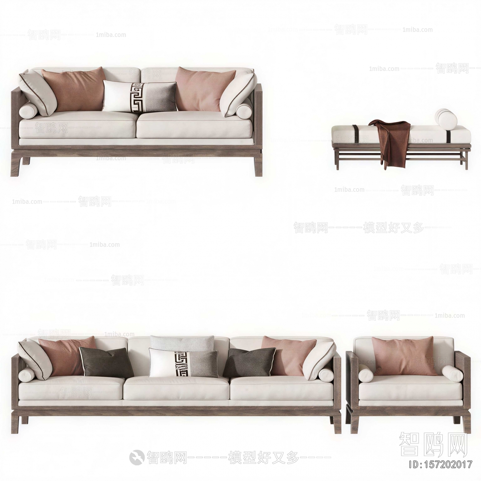 New Chinese Style Three-seat Sofa