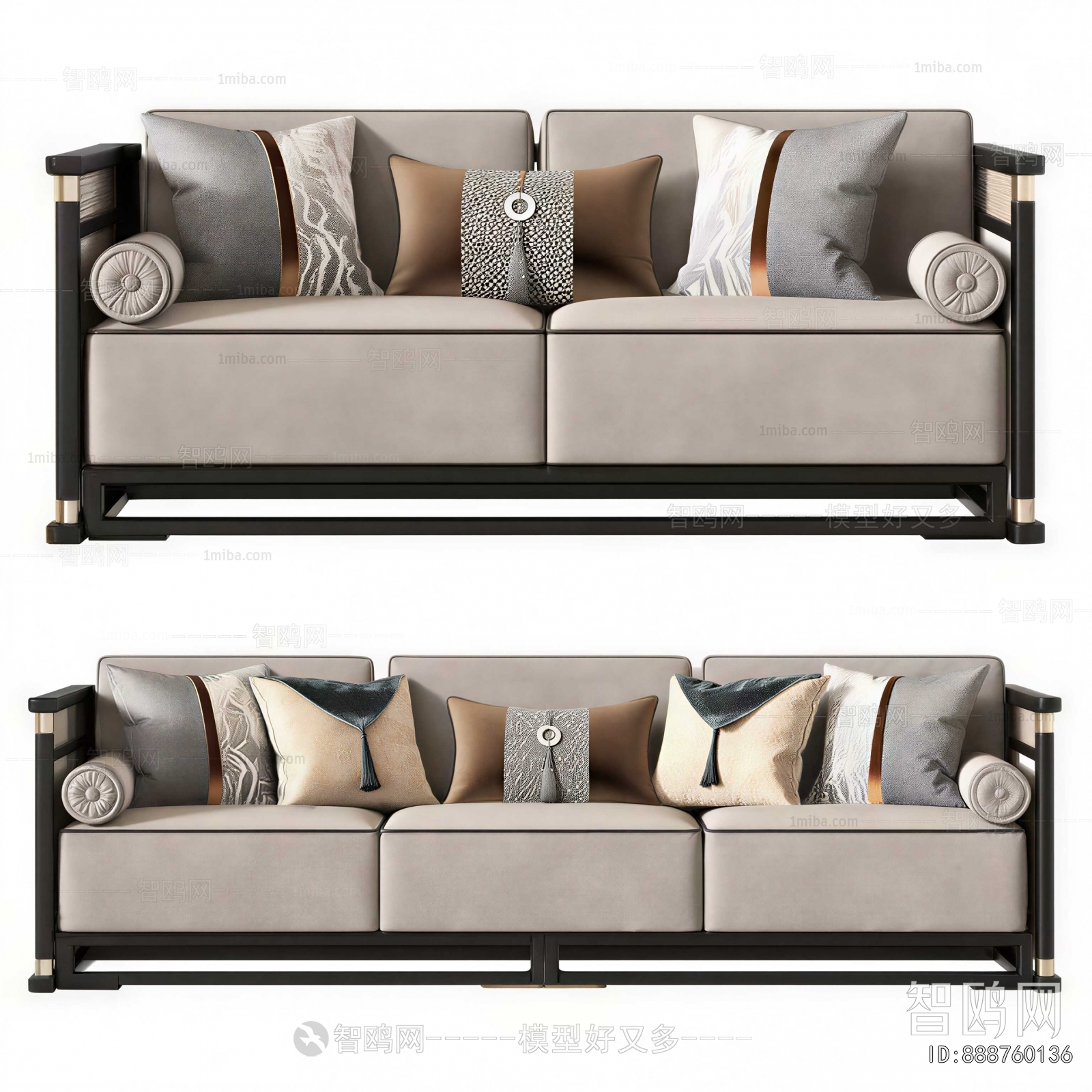 New Chinese Style Three-seat Sofa