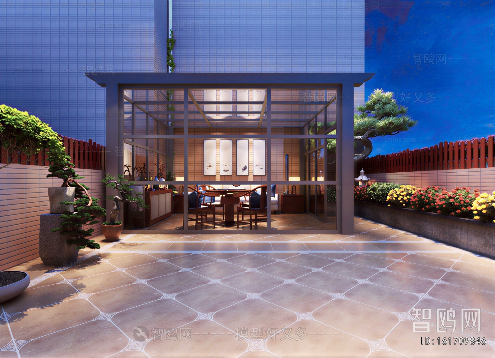 New Chinese Style Glass Sun Room