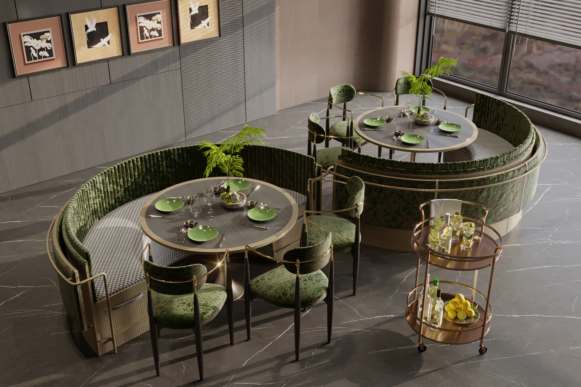 现代弧形卡座餐桌椅-3189426