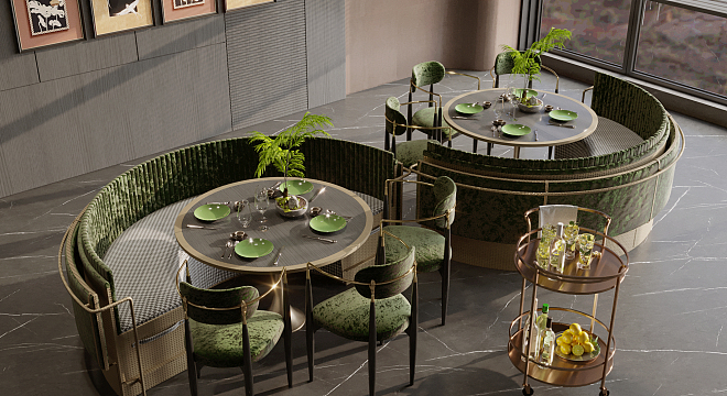 现代弧形卡座餐桌椅-3189426