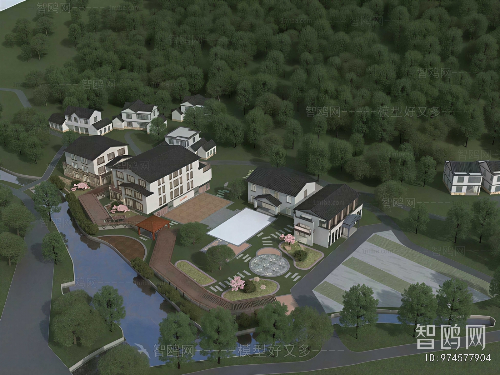 New Chinese Style Architectural Bird's-eye View Planning