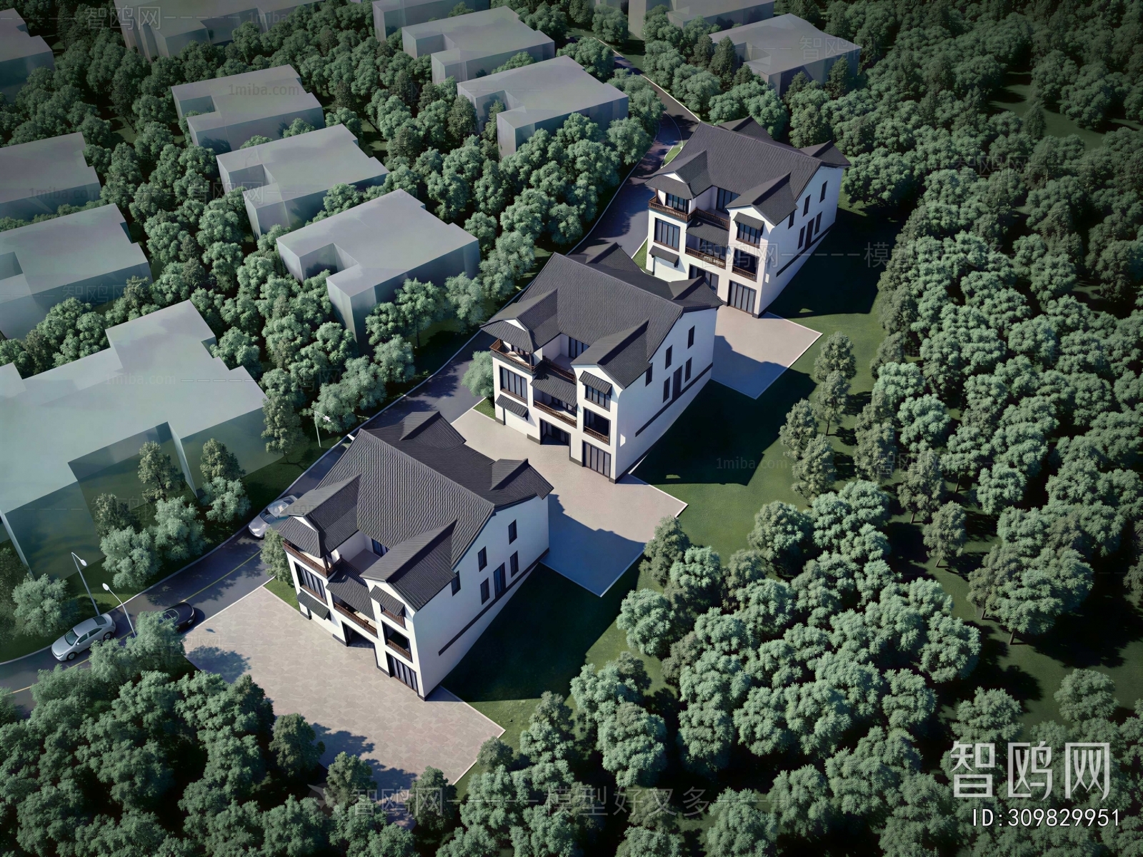 New Chinese Style Architectural Bird's-eye View Planning