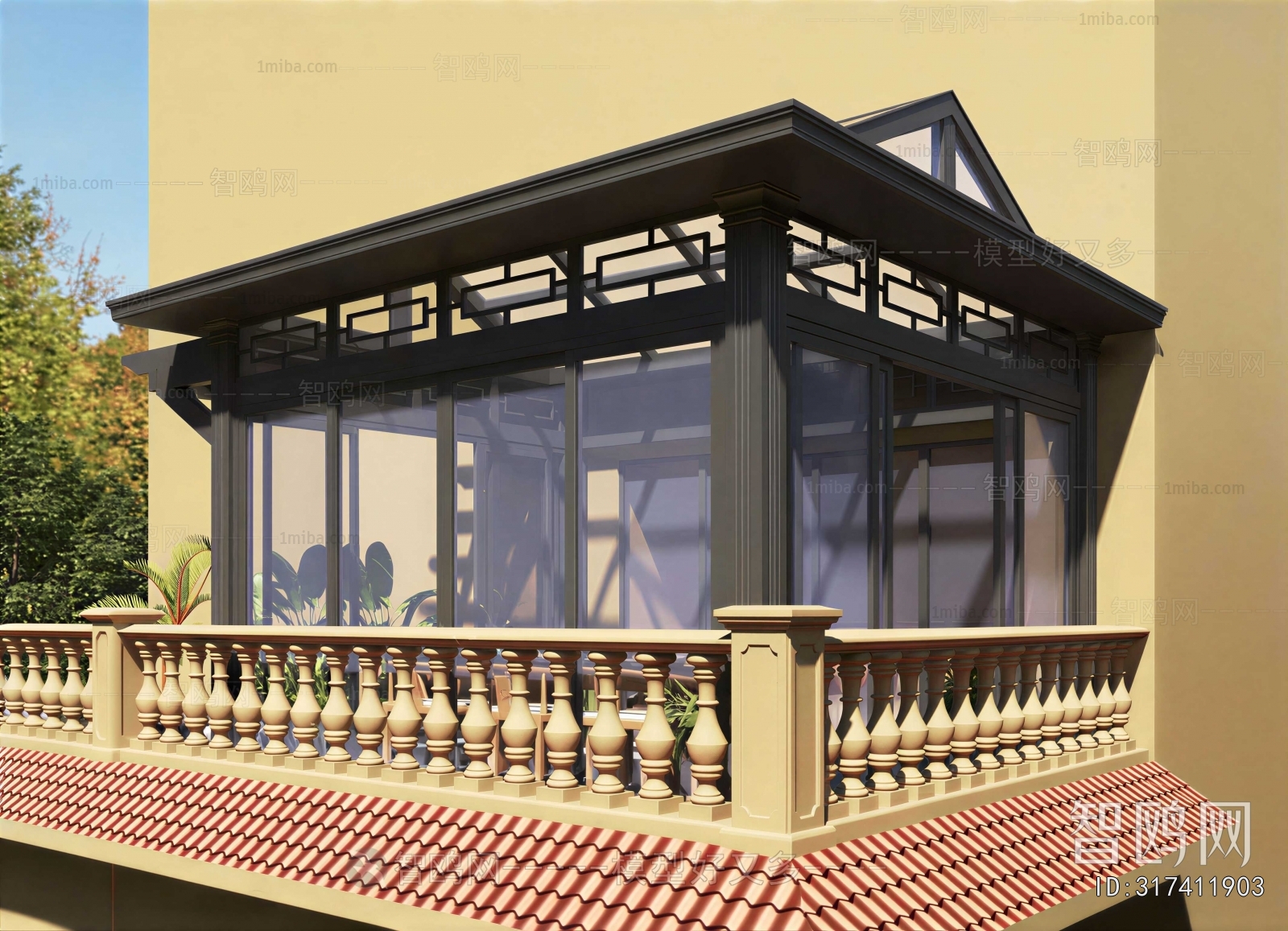 New Chinese Style Glass Sun Room