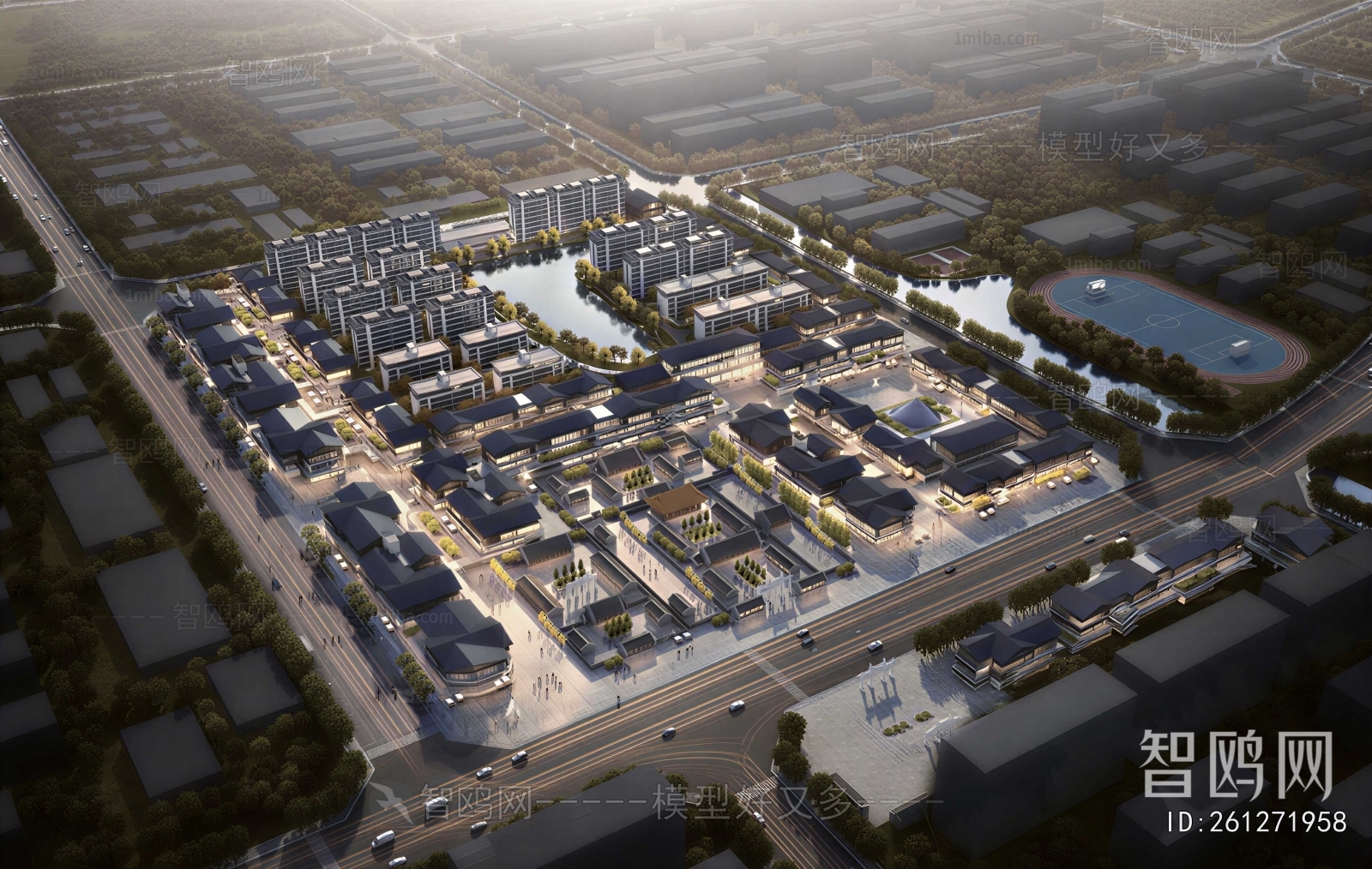 New Chinese Style Architectural Bird's-eye View Planning