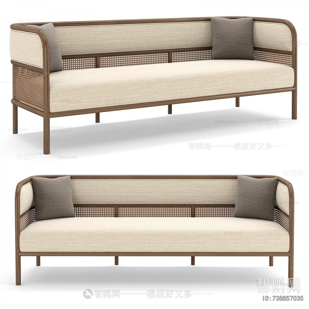 Wabi-sabi Style Three-seat Sofa