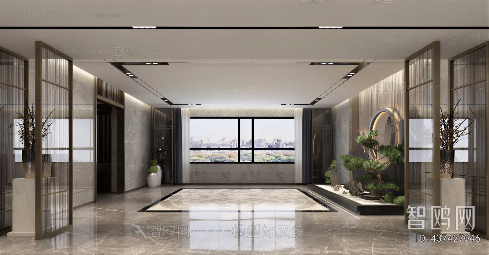 New Chinese Style Office Elevator Hall