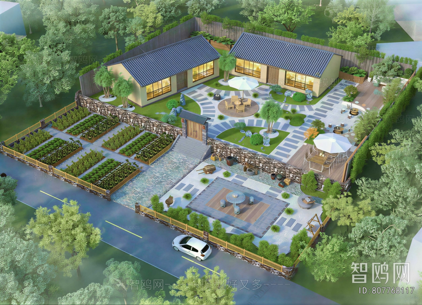 New Chinese Style Architectural Bird's-eye View Planning