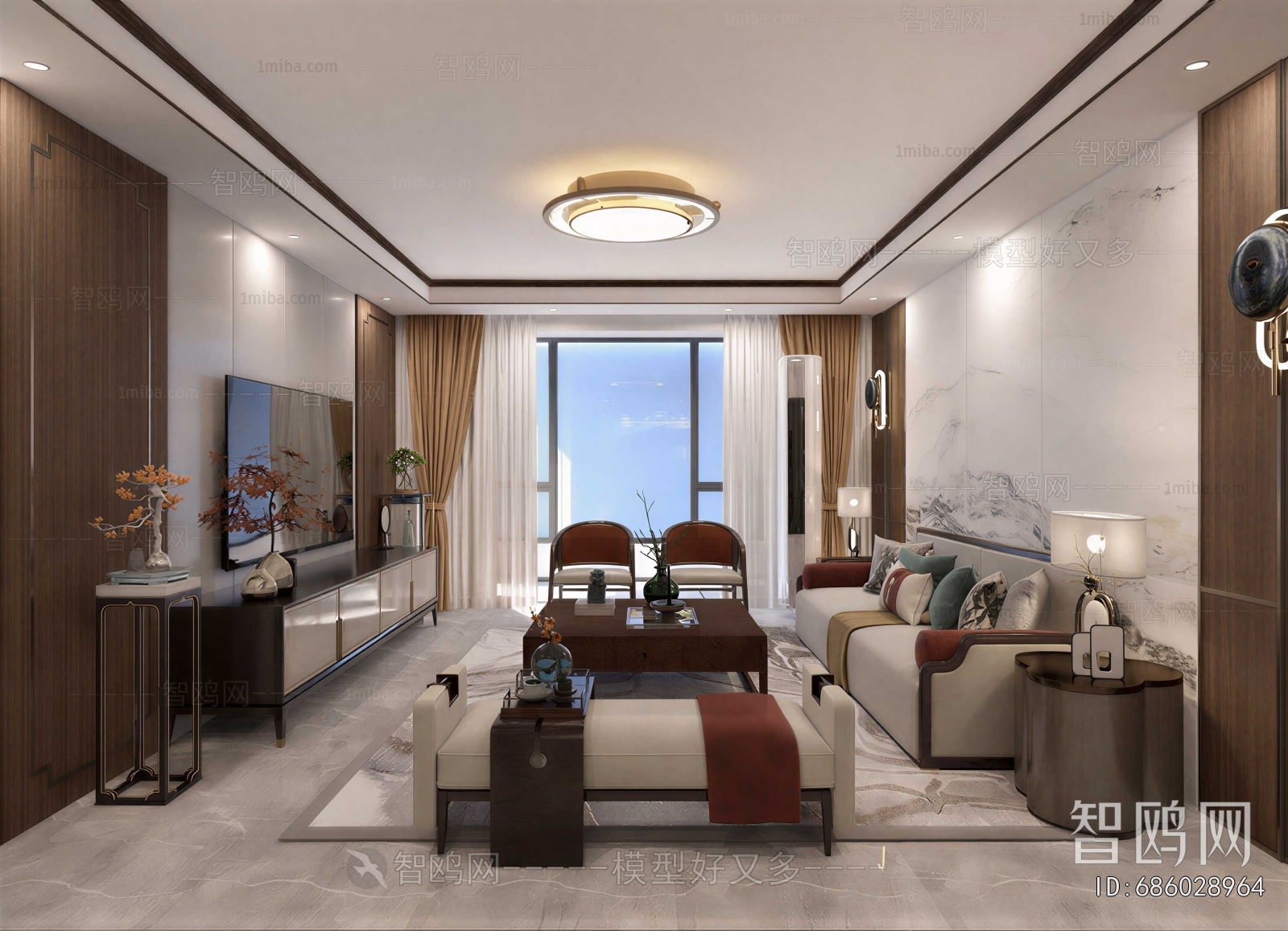 New Chinese Style A Living Room