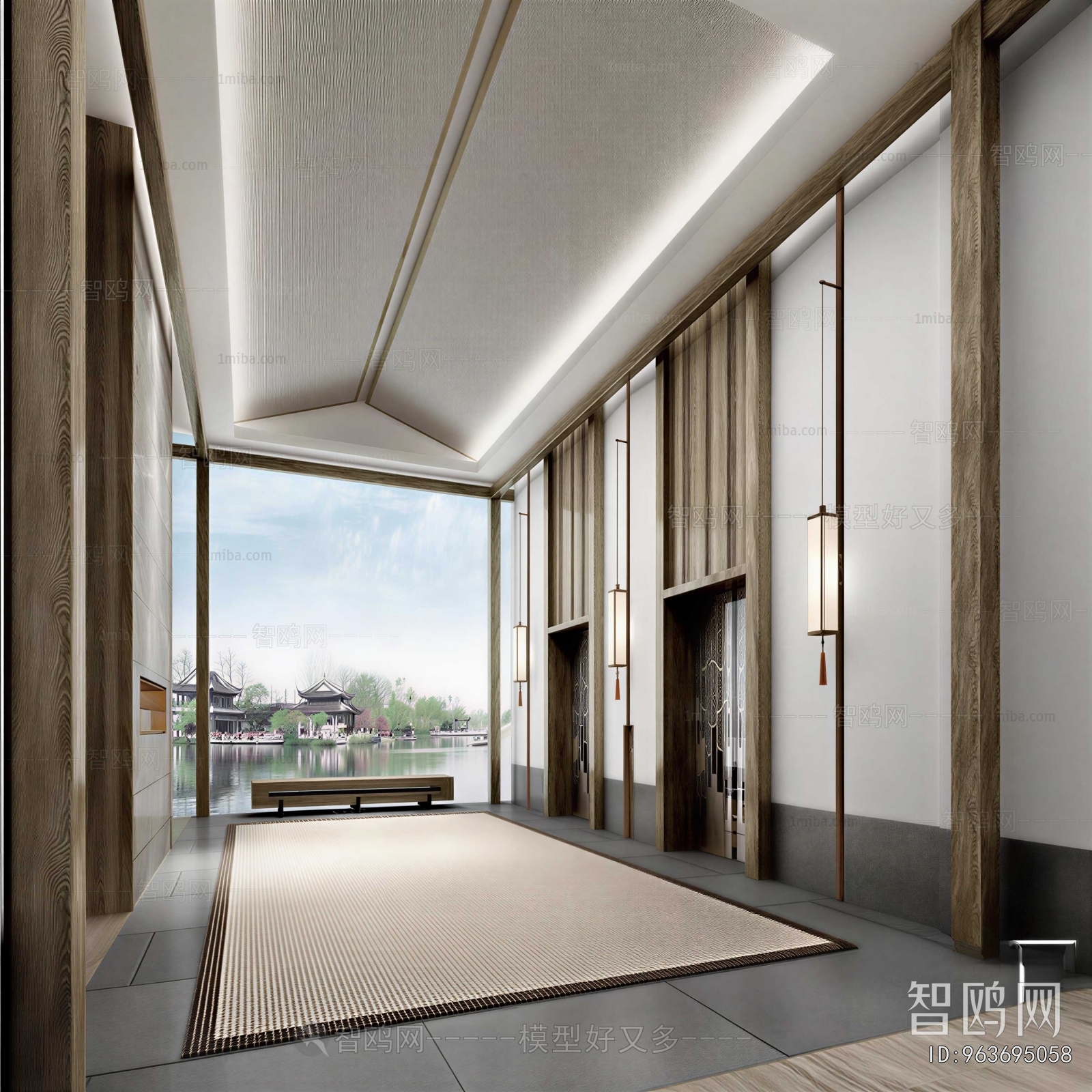 New Chinese Style Office Elevator Hall