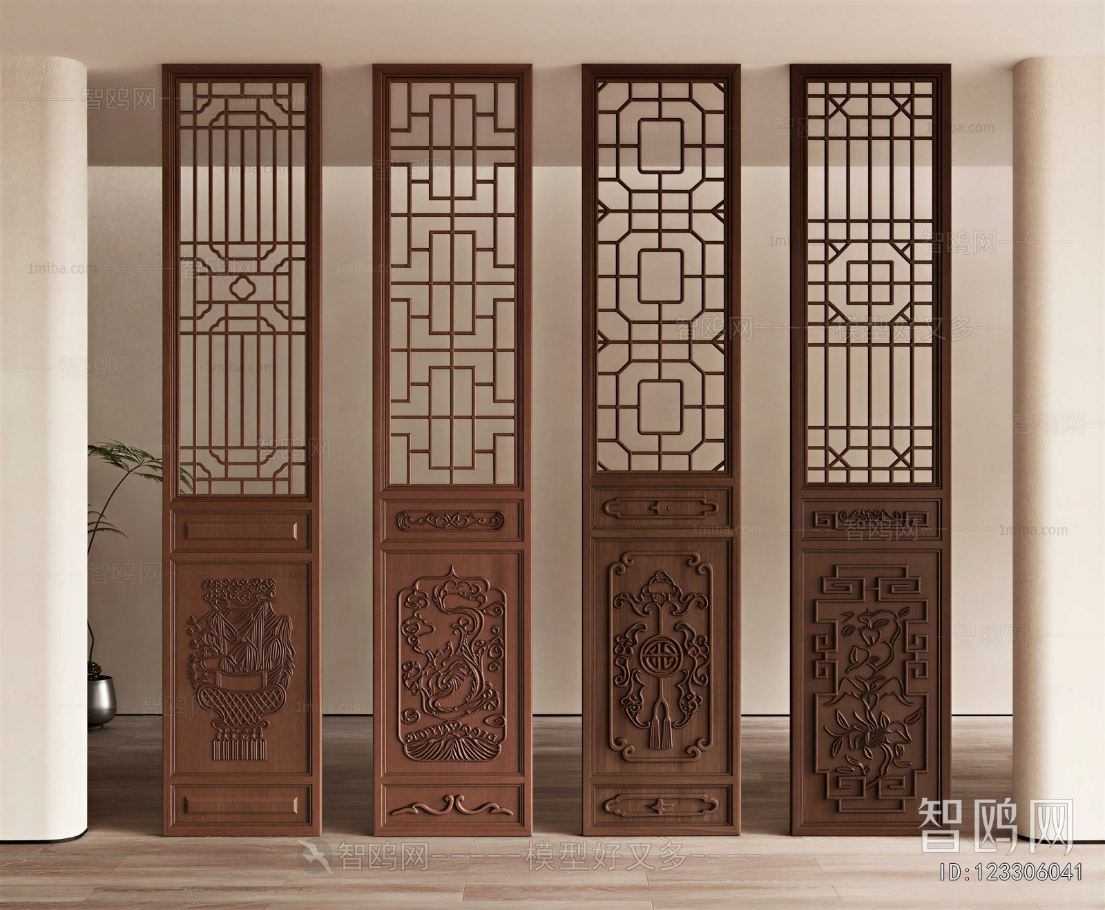 Chinese Style Wooden Screen Partition