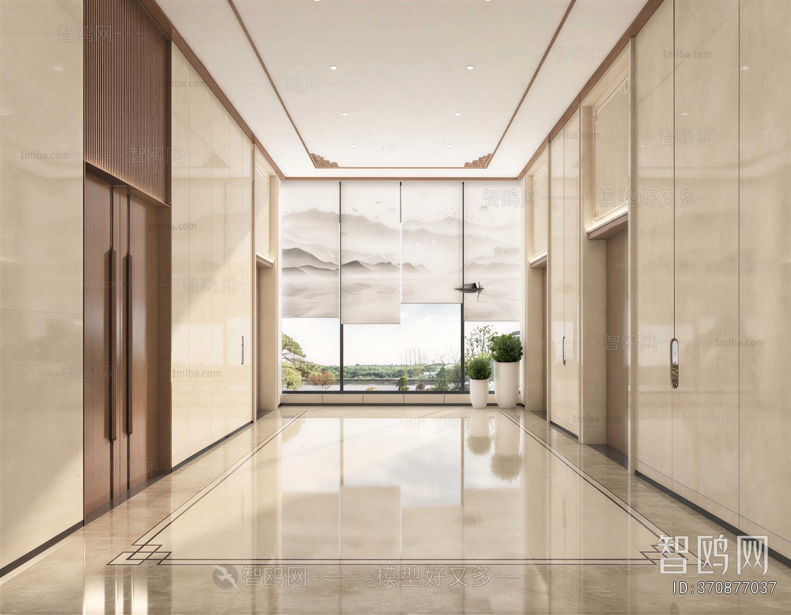 New Chinese Style Office Elevator Hall