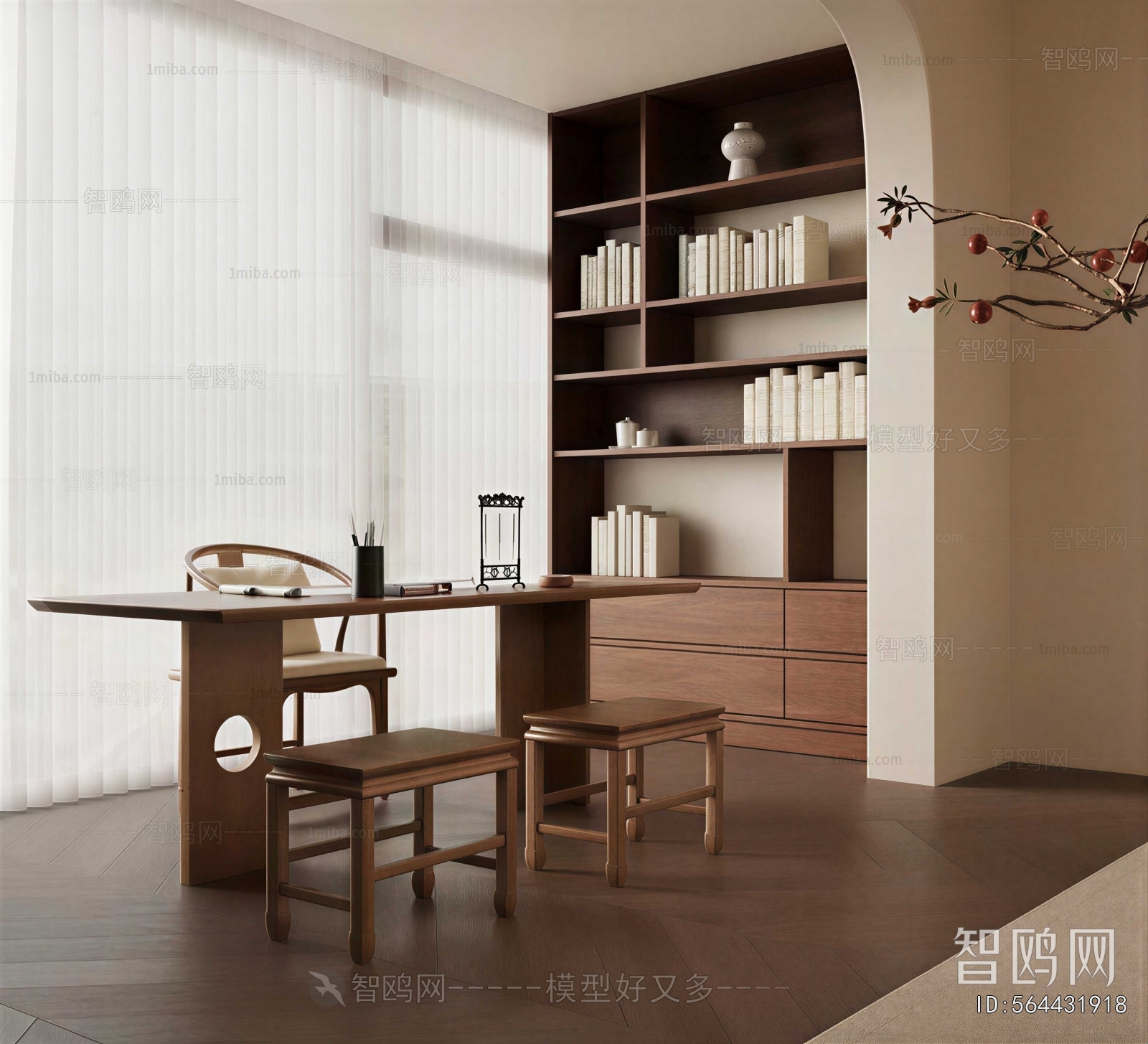 New Chinese Style Computer Desk And Chair