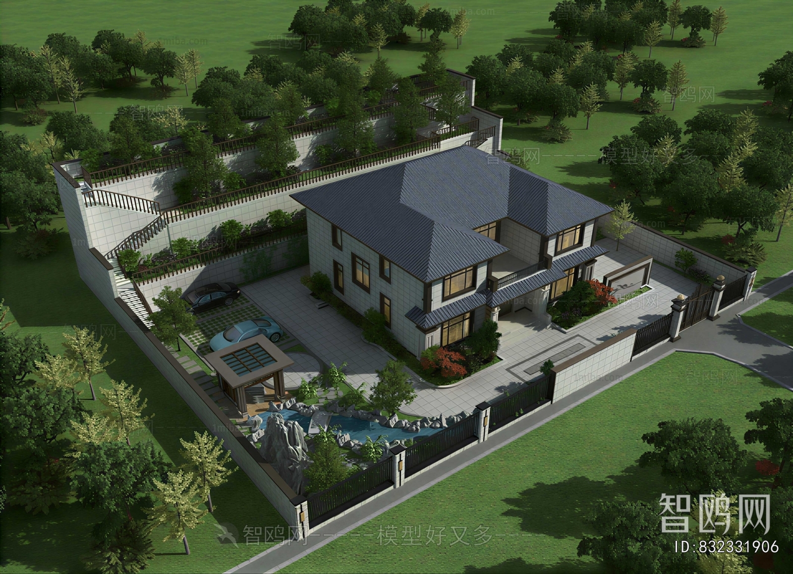 New Chinese Style Architectural Bird's-eye View Planning