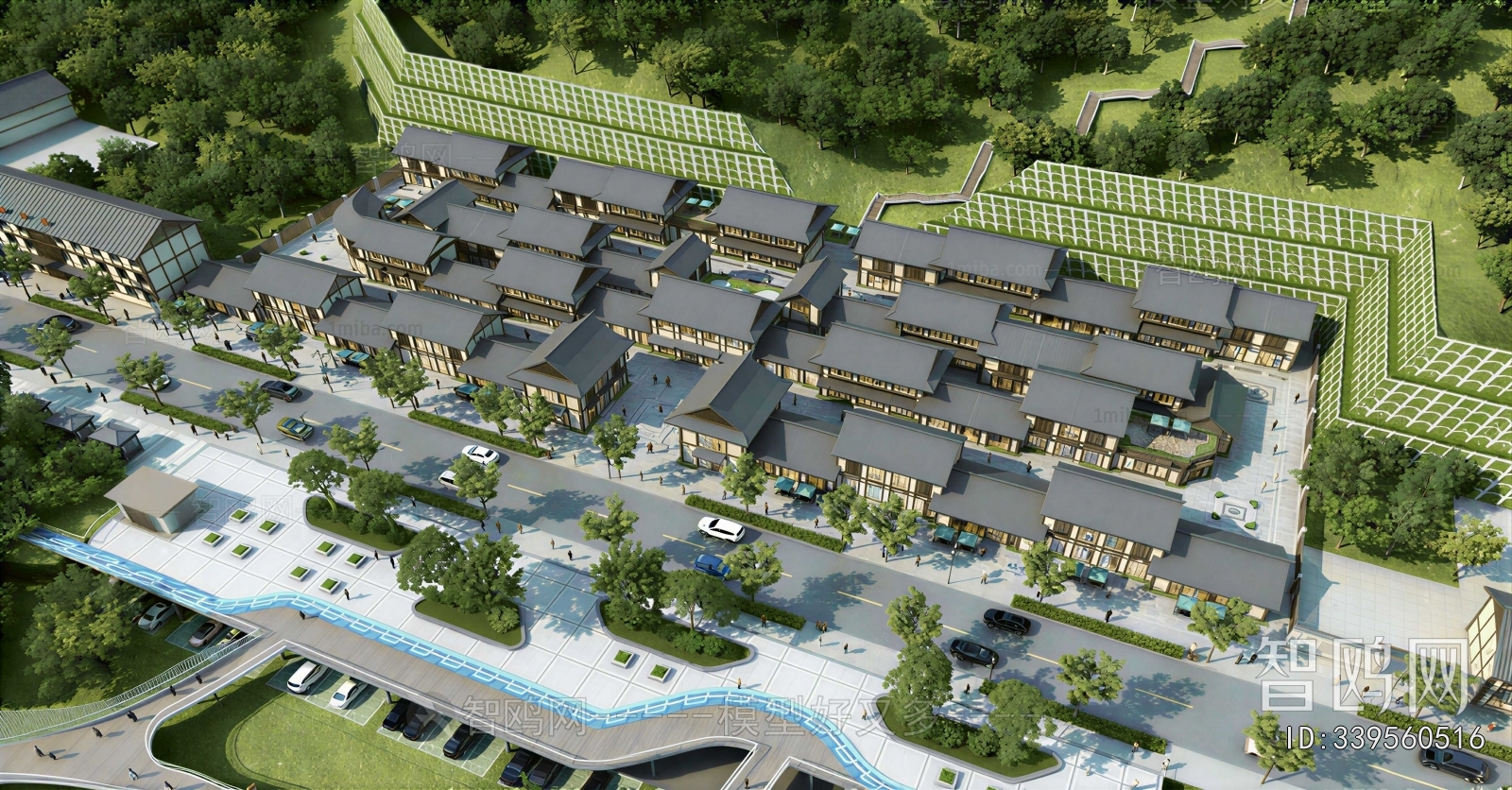 New Chinese Style Architectural Bird's-eye View Planning