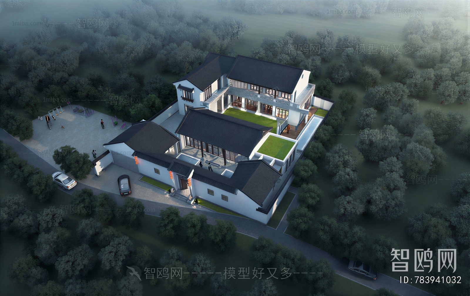 New Chinese Style Architectural Bird's-eye View Planning