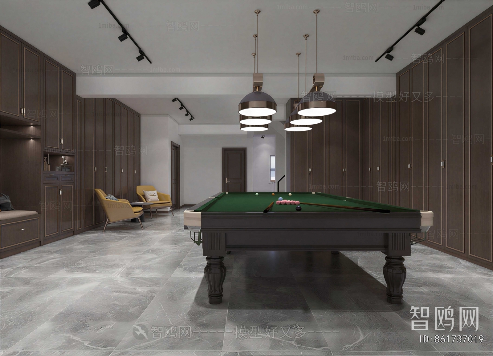 Modern New Chinese Style Billiards Room