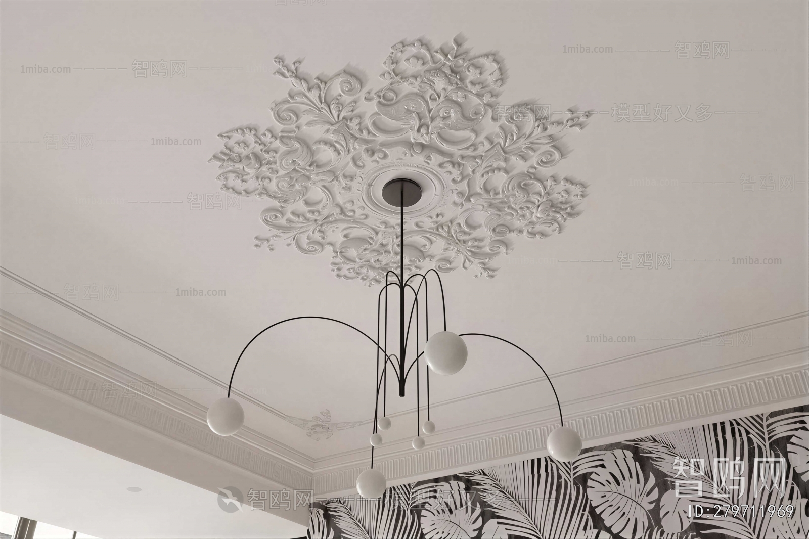 French Style Plaster Carved Top Plate