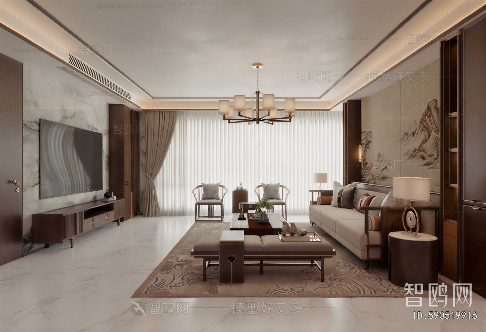 New Chinese Style A Living Room