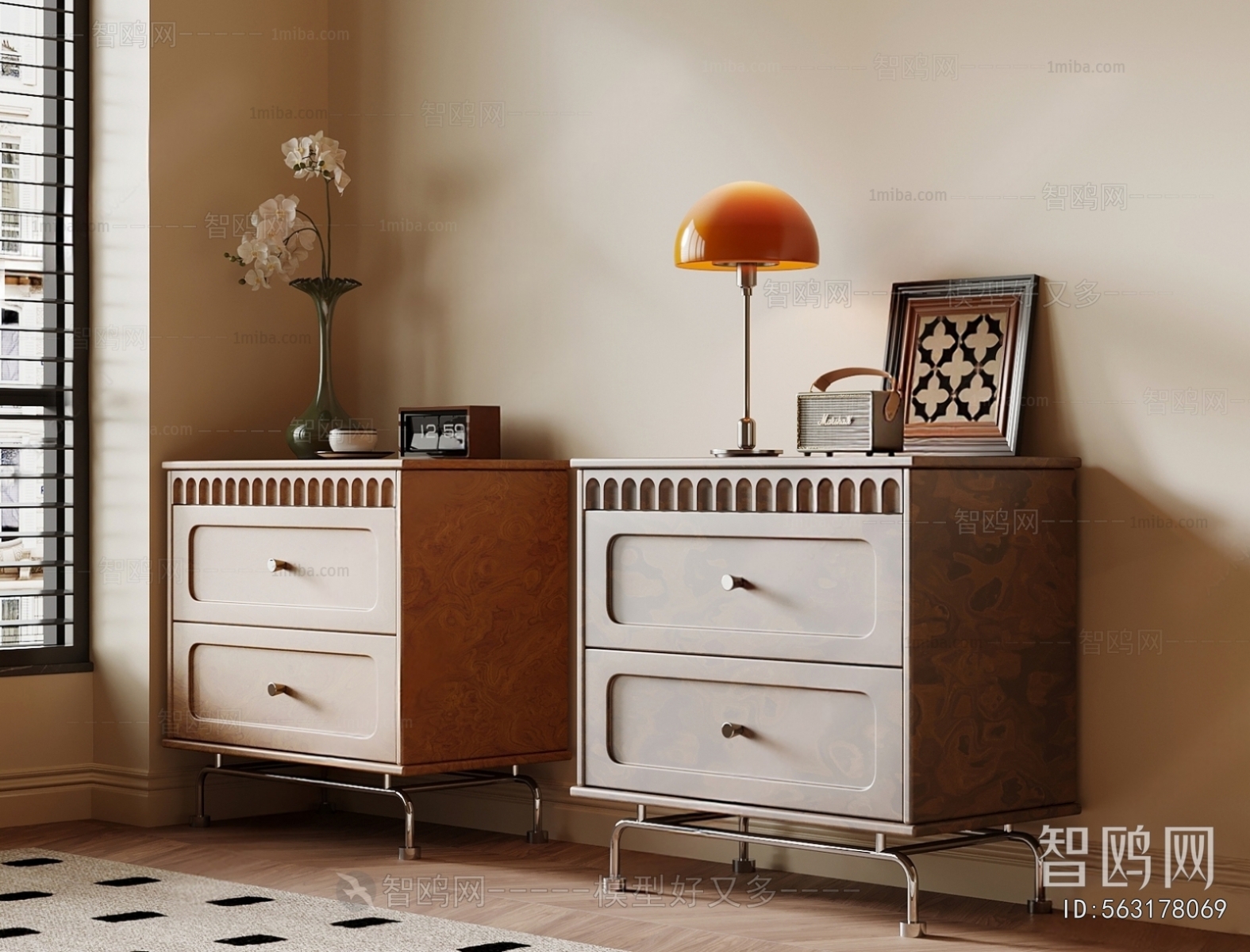 French Style Bedside Cupboard