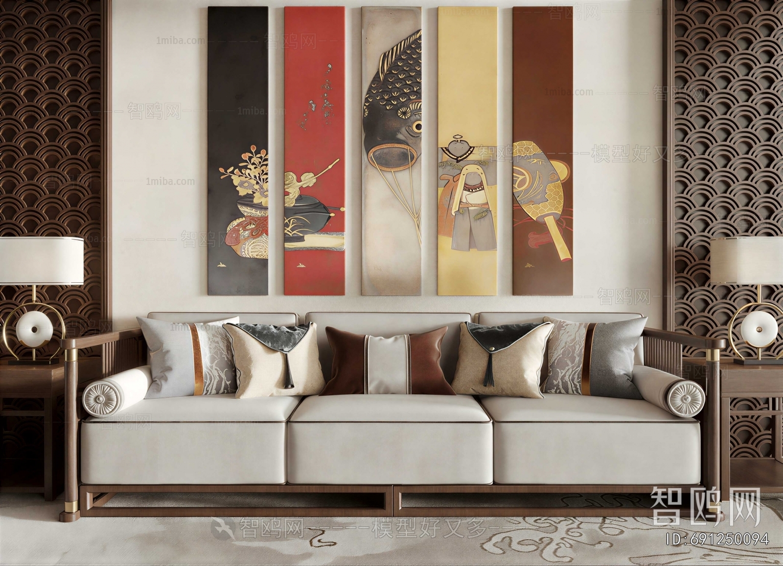 New Chinese Style Three-seat Sofa