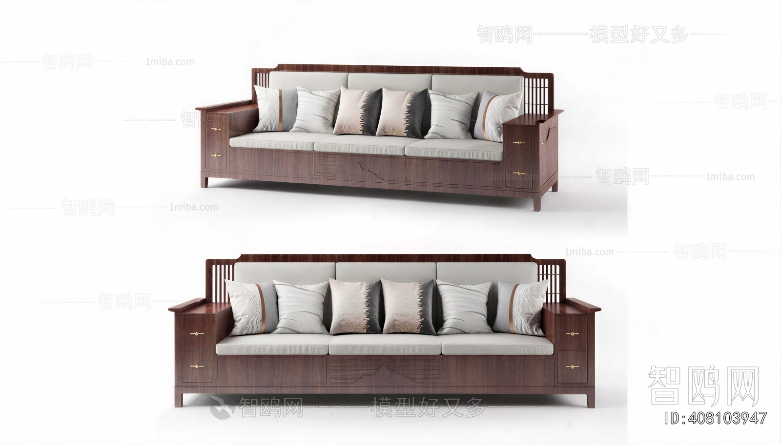 New Chinese Style Three-seat Sofa