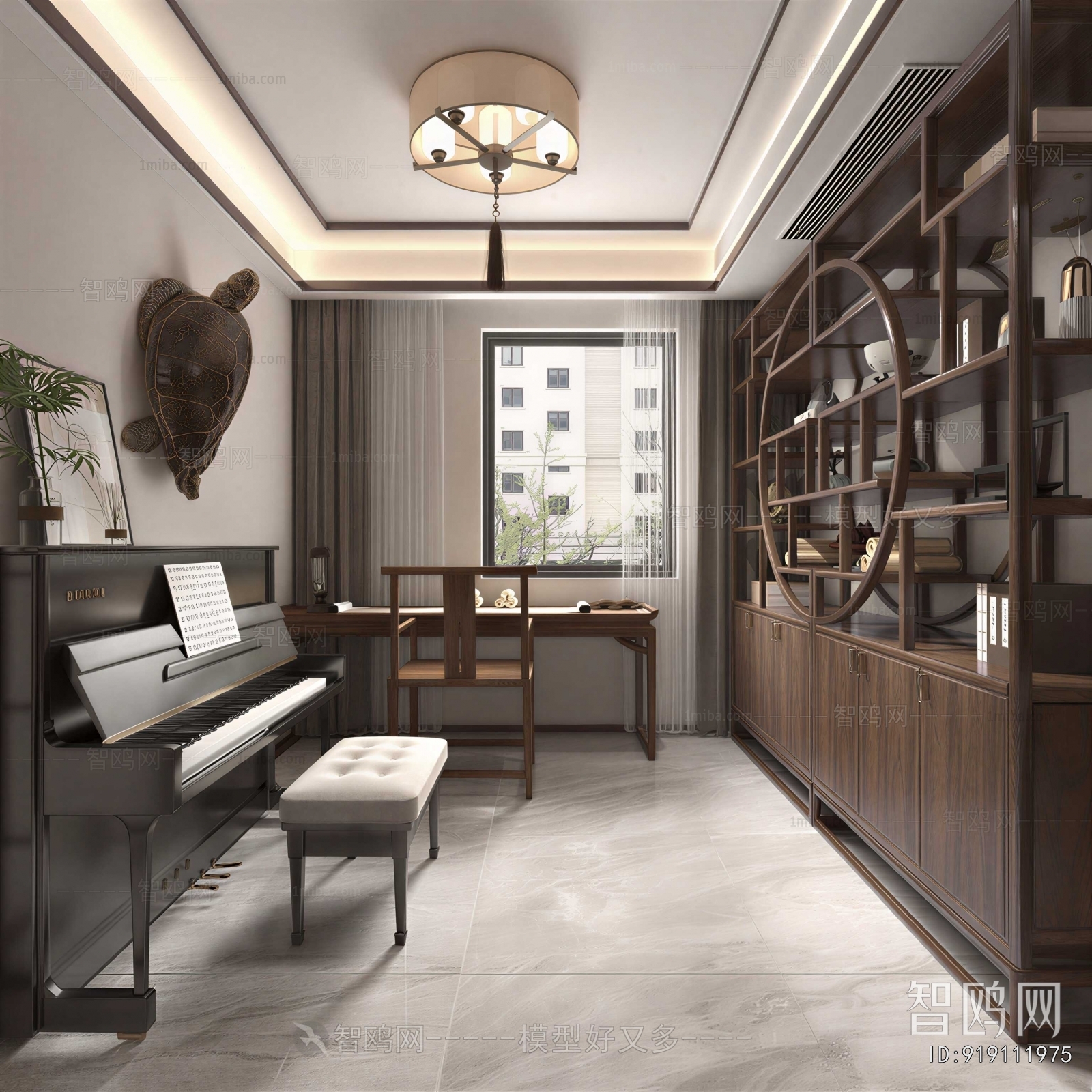 New Chinese Style Piano Room