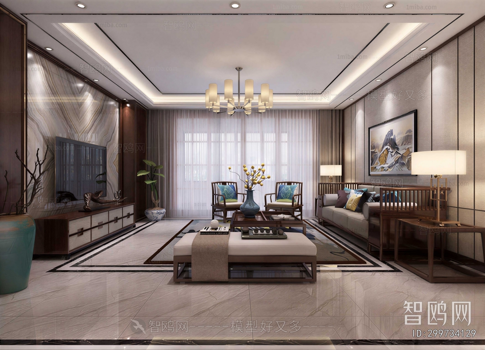 New Chinese Style A Living Room