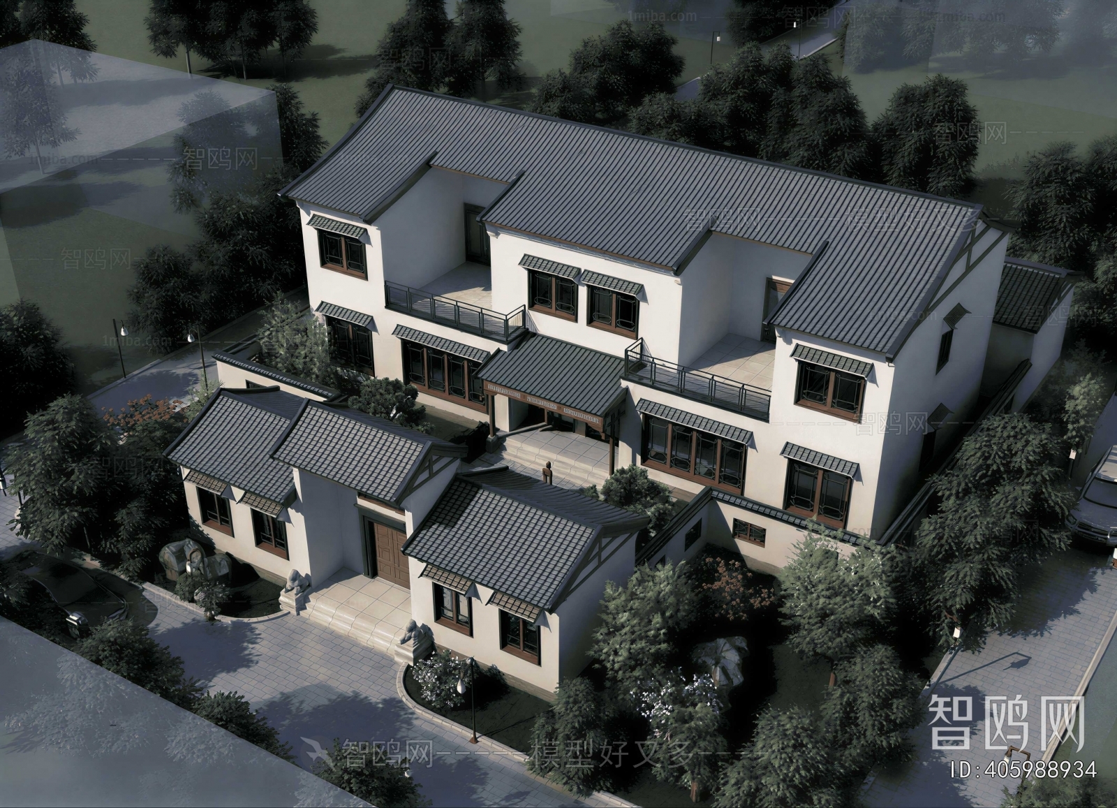 New Chinese Style Architectural Bird's-eye View Planning