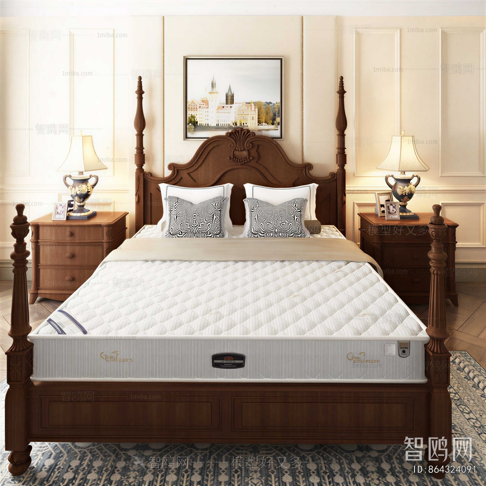 Simple European Style Double Bed